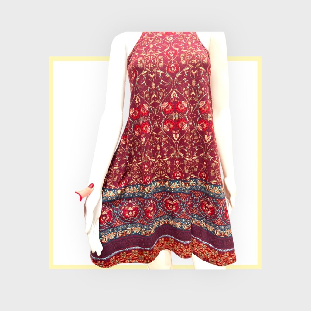 Xhilaration Boho Paisley Halter Mini Dress Xs Like New Maroon